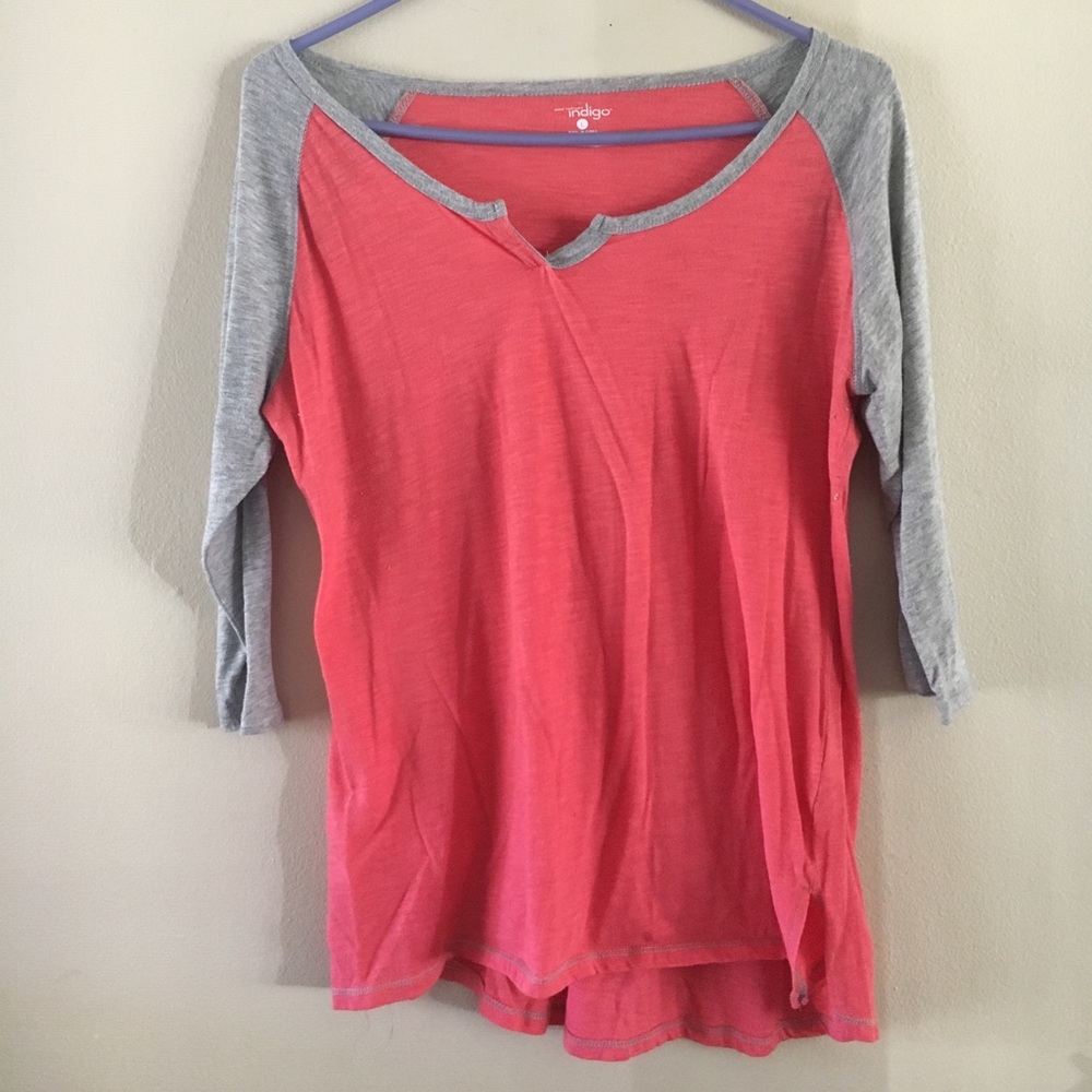 Pink and Grey 3/4 sleeve T-shirt large